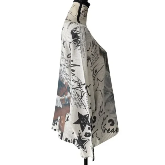 Made in Italy Womens Graphic Open Knit Sweater Long Sleeve Cowgirl Star Beach - Picture 2 of 7